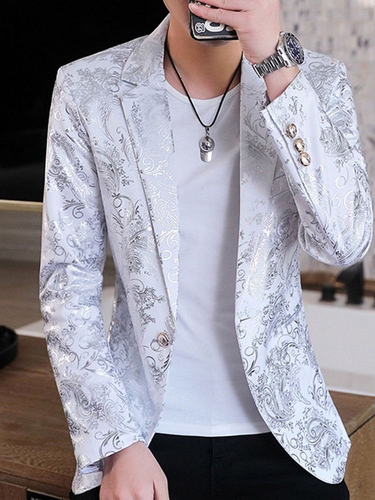 Notched Lapel Print Floral Men's Leisure Blazer