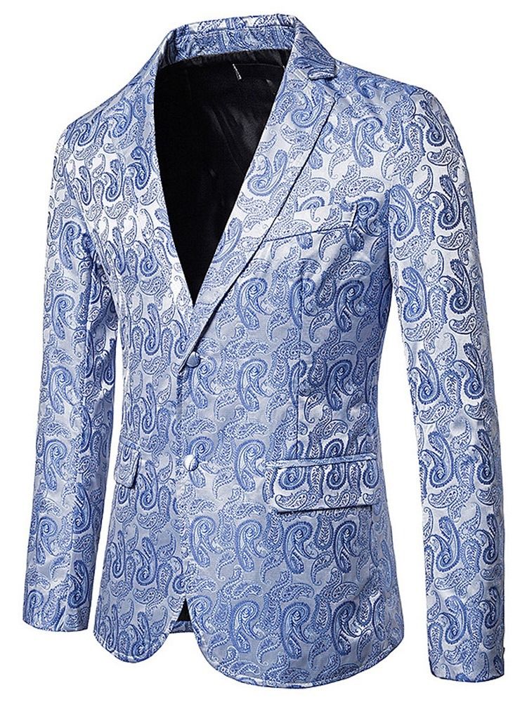 Notched Lapel Print Single-breasted Men's Blazer