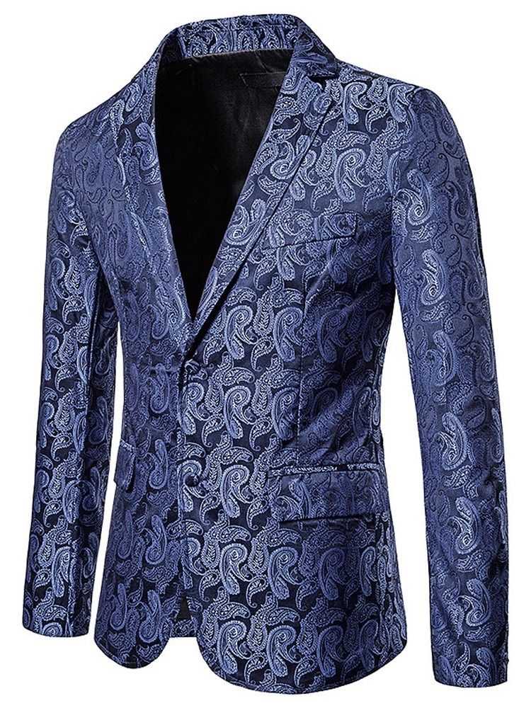 Notched Lapel Print Single-breasted Men's Blazer