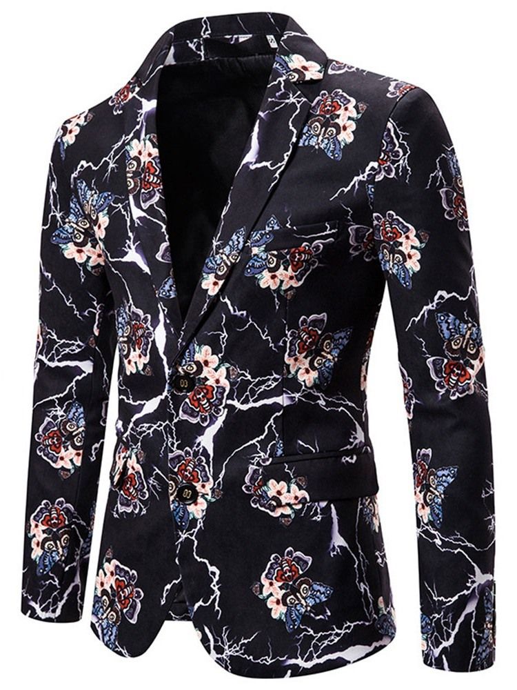 Notched Lapel Print Slim Leisure Blazer För Män