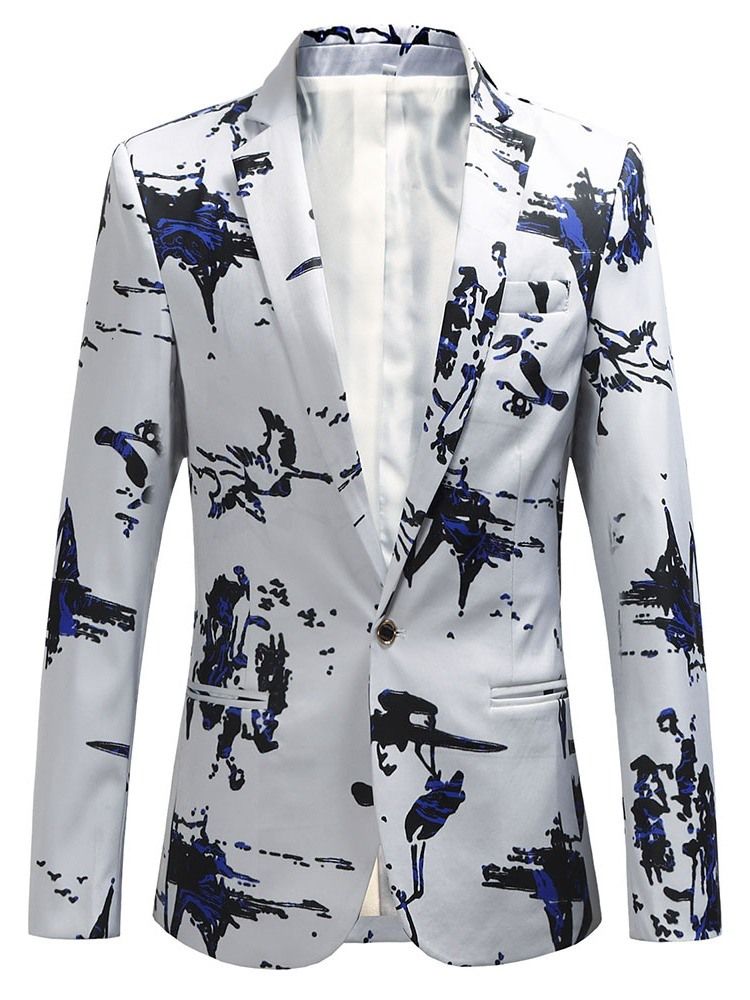 Notched Lapel Slim Print Herr Fritids Blazer