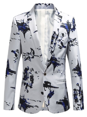 Notched Lapel Slim Print Herr Fritids Blazer