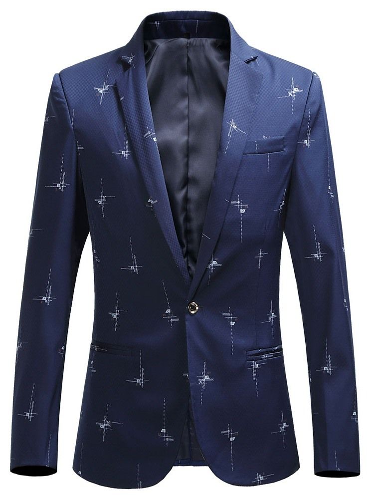 Notched Lapel Slim Print Herr Fritids Blazer