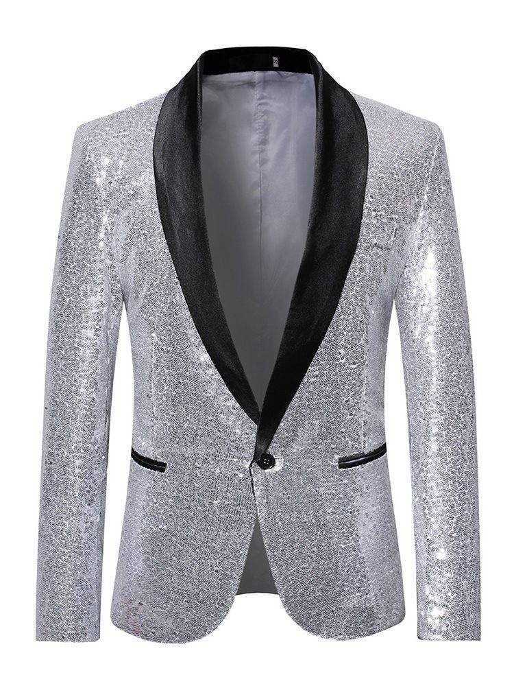 Patchwork Paljetter One Button Mens Party Ball Blazer