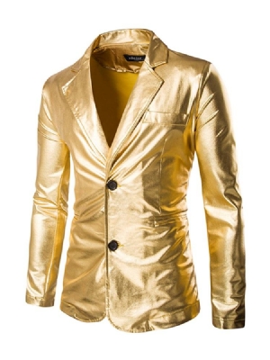 Plain Notched Lapel Metallic Single-breasted Mens Party Blazer