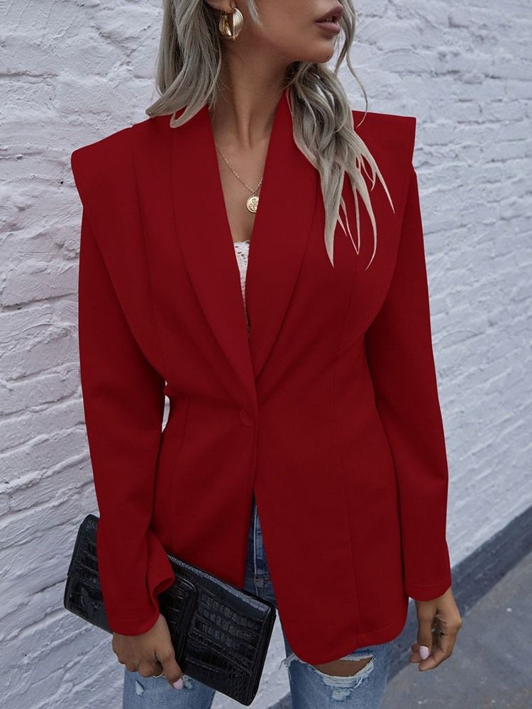 Plain One Button Notched Lapel Fall Mid-length Casual Women's Blazer