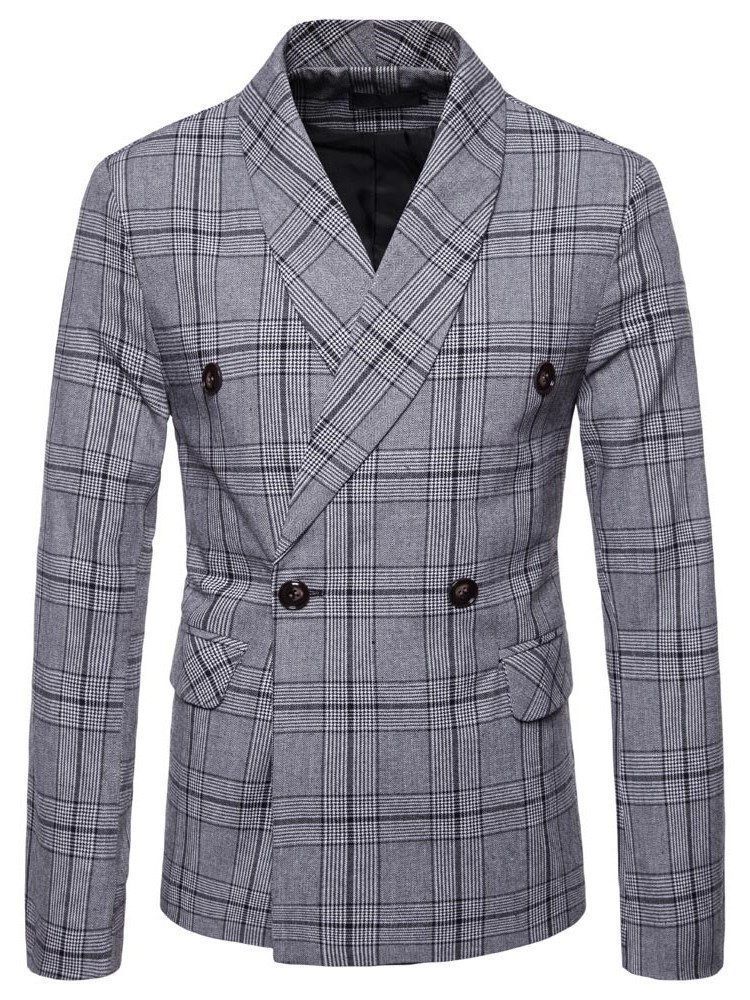 Plisserad Dubbel-breasted Casual Blazer För Män