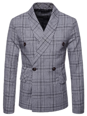 Plisserad Dubbel-breasted Casual Blazer För Män