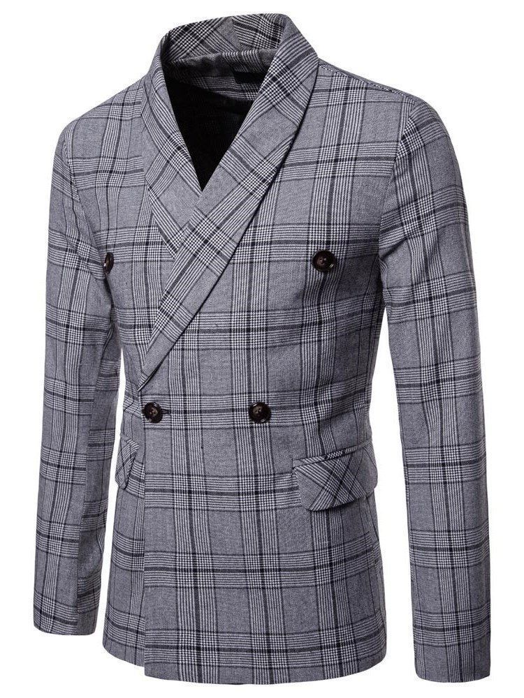 Plisserad Dubbel-breasted Casual Blazer För Män