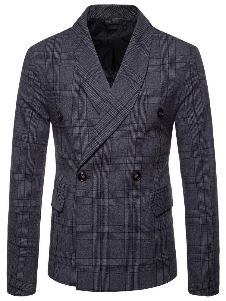 Plisserad Dubbel-breasted Casual Blazer För Män