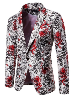 Print Straight Notched Lapel Men's Blazer För Fritid