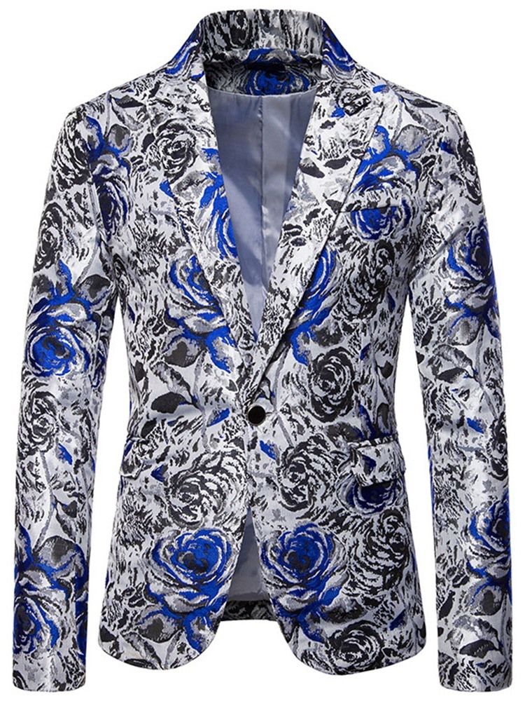 Print Straight Notched Lapel Men's Blazer För Fritid