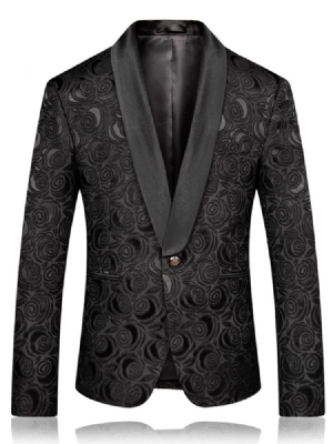 Svart Tryckt Slim Fit Mens Wedding Ball Blazer