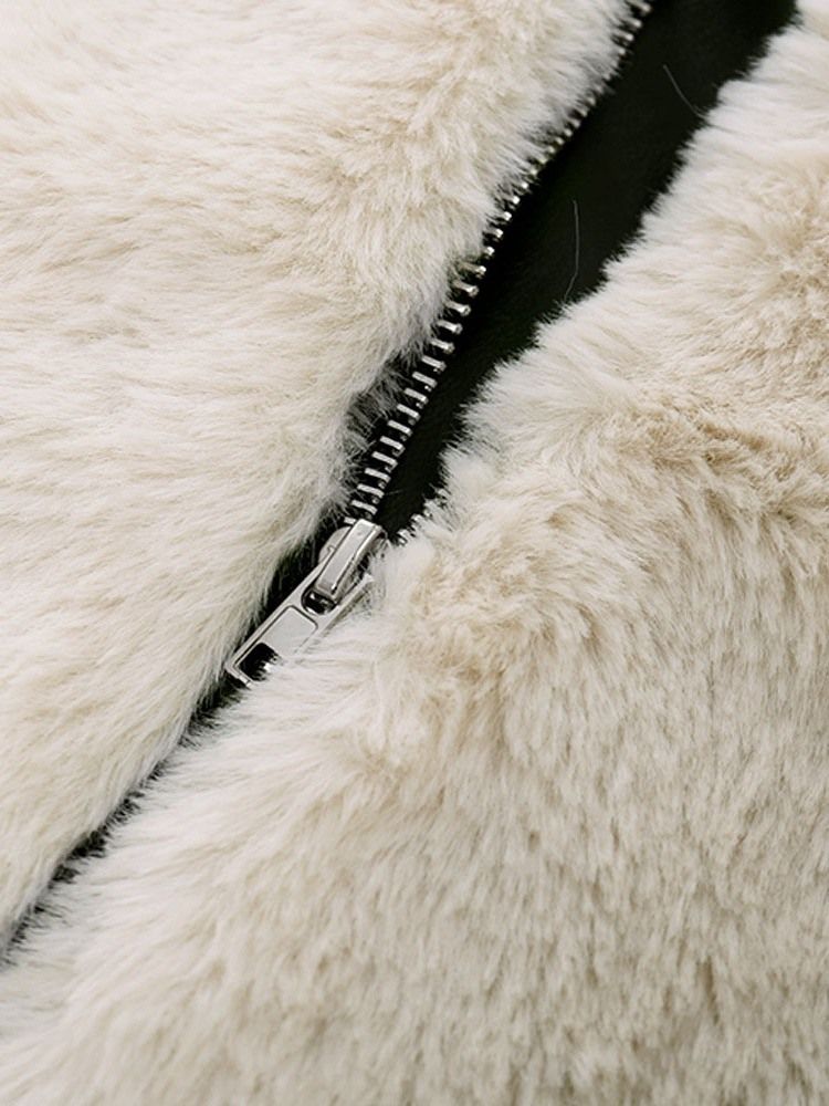 Dam Regular Color Block Mid-length Zipper Winter Faux Fur Overcoat