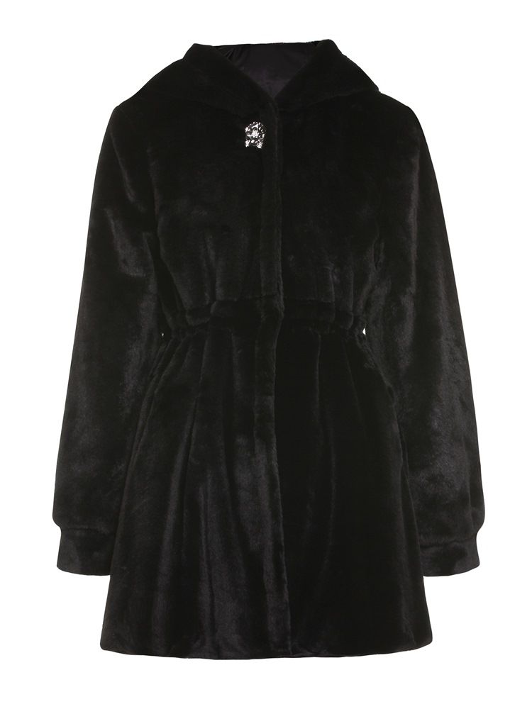 Kvinnor A Line Hooded Plain Winter Faux Fur Overcoat