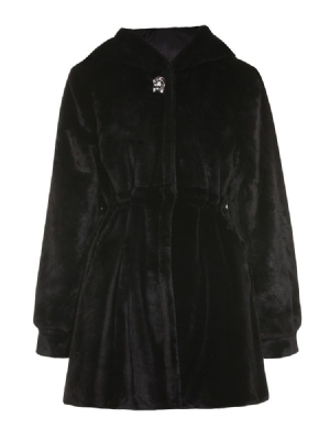 Kvinnor A Line Hooded Plain Winter Faux Fur Overcoat