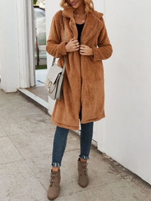 Lång Vanlig Lapel Loose Dam Faux Fur Overcoat