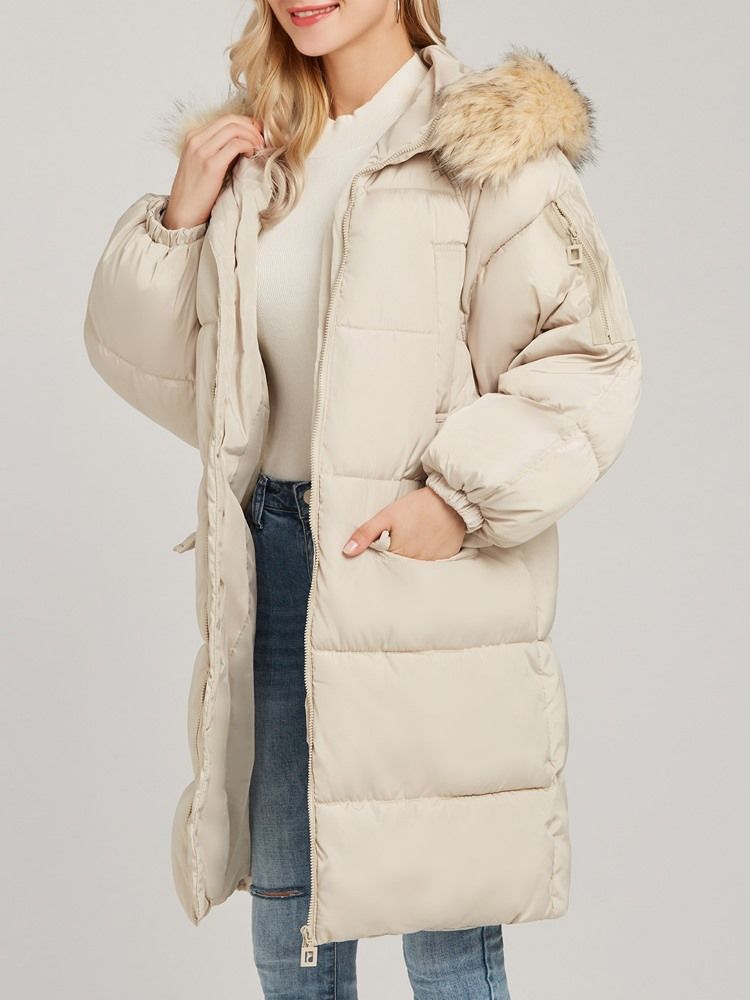 Loose Zipper Patchwork Hooded Down Coat För Kvinnor