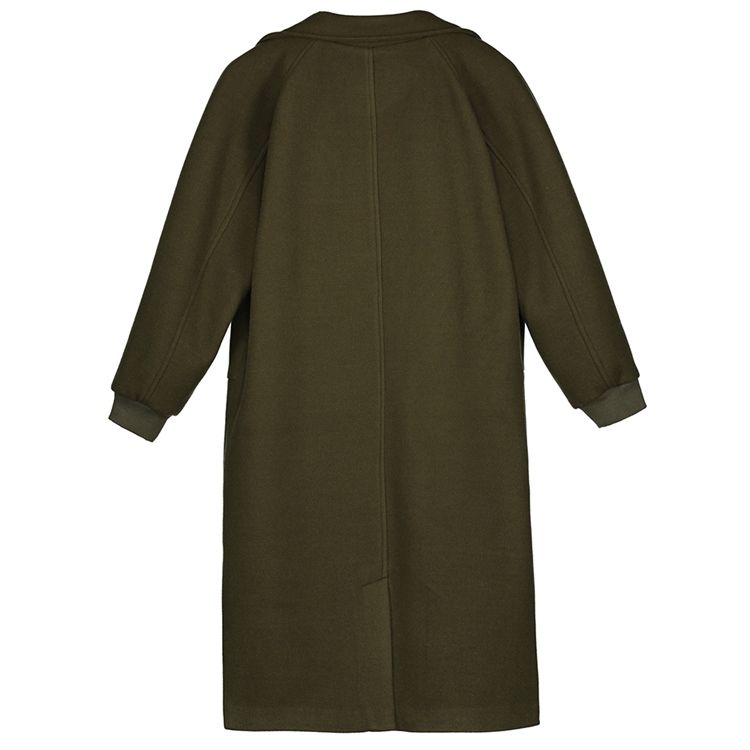 Notched Lapel Double-breasted Plain Women's Overcoat