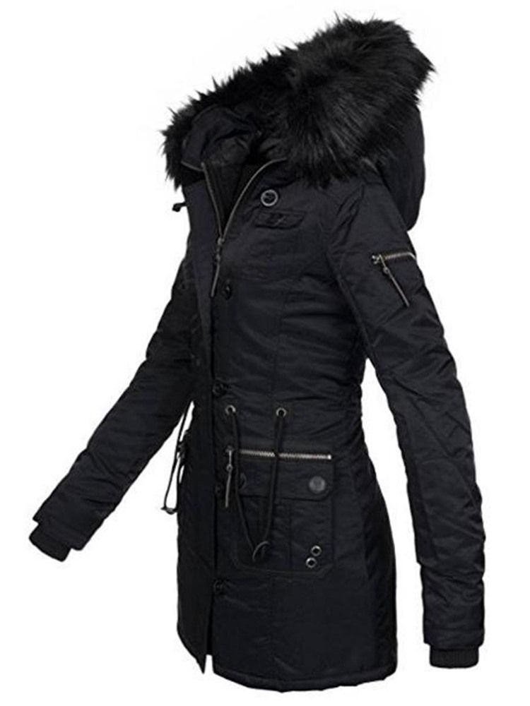 Plain Mid-length Slim Hooded Women's Coat