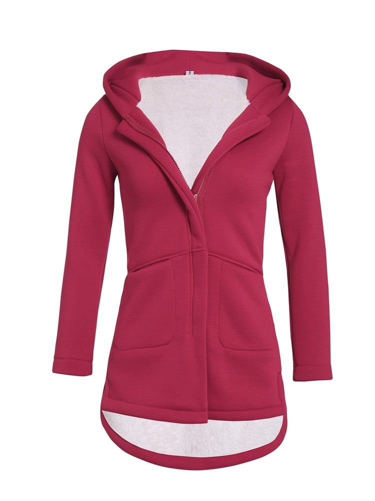 Straight Zipper Hooded Mid-length Women's Overcoat