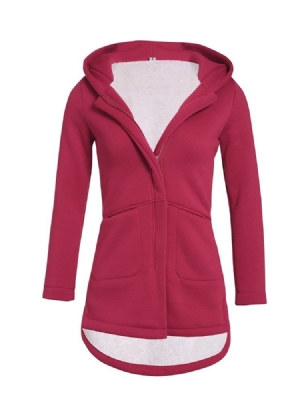 Straight Zipper Hooded Mid-length Women's Overcoat