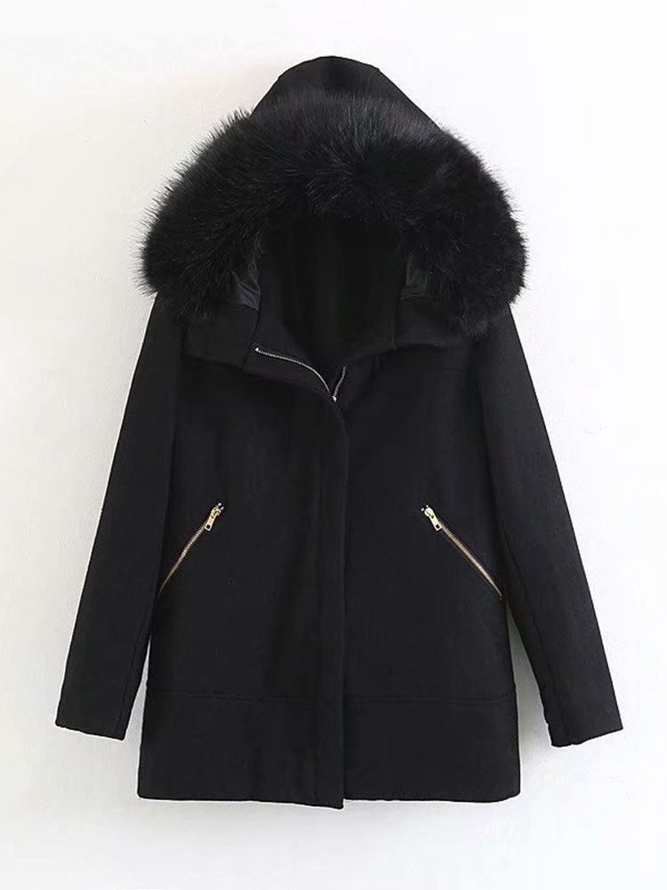 Zipper Straight Patchwork Mid-length Winter Overcoat För Kvinnor