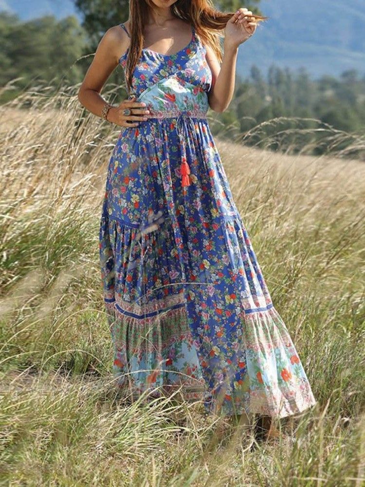 Dam Bohemian Expansion Ankle-length Pleated Floral Travel Look Dress