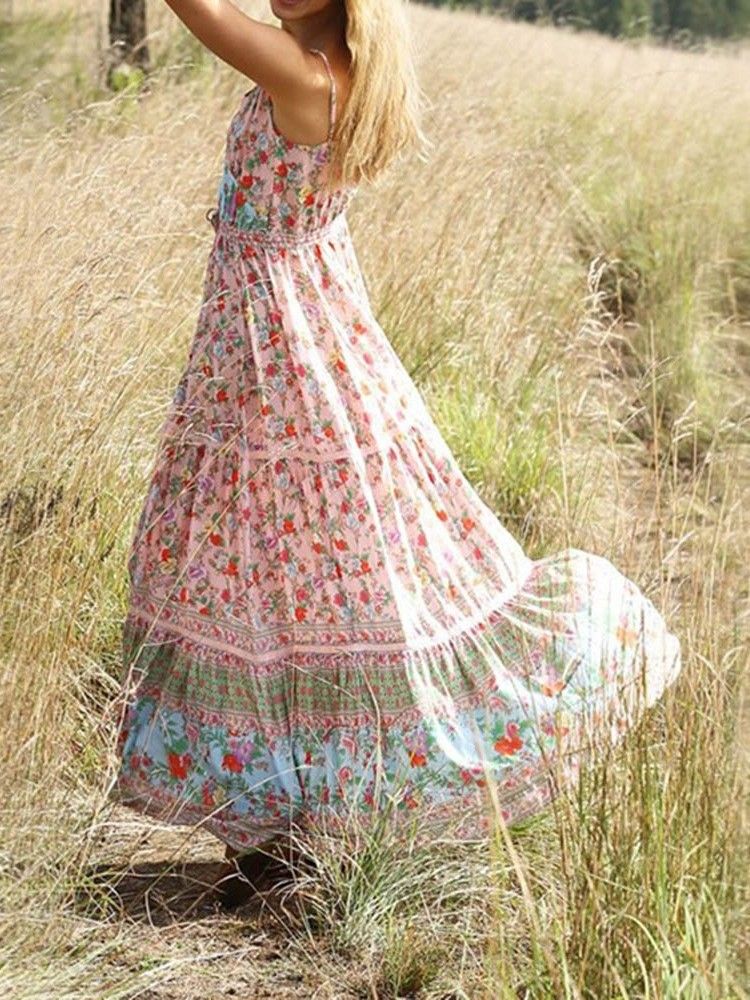 Dam Bohemian Expansion Ankle-length Pleated Floral Travel Look Dress