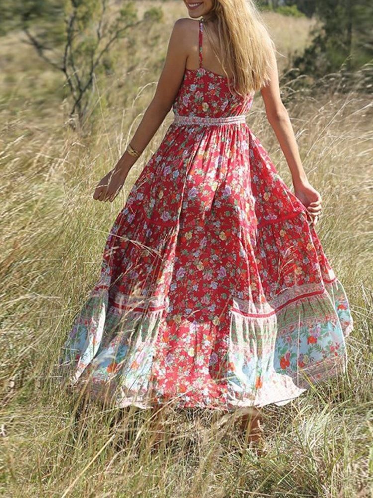 Dam Bohemian Expansion Ankle-length Pleated Floral Travel Look Dress