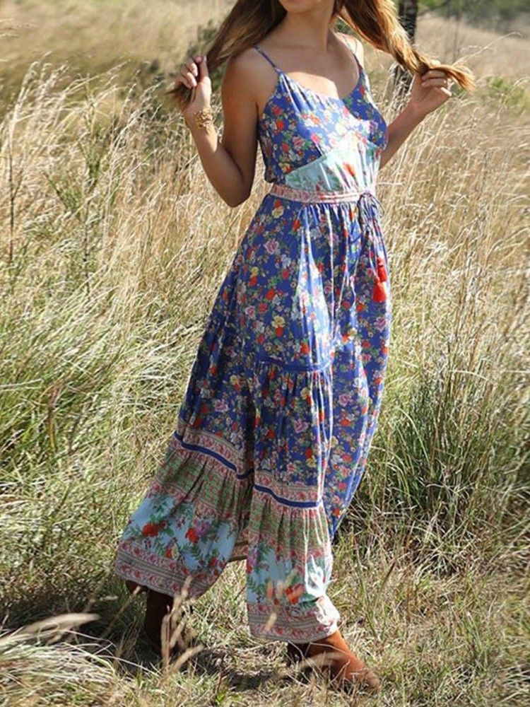 Dam Bohemian Expansion Ankle-length Pleated Floral Travel Look Dress