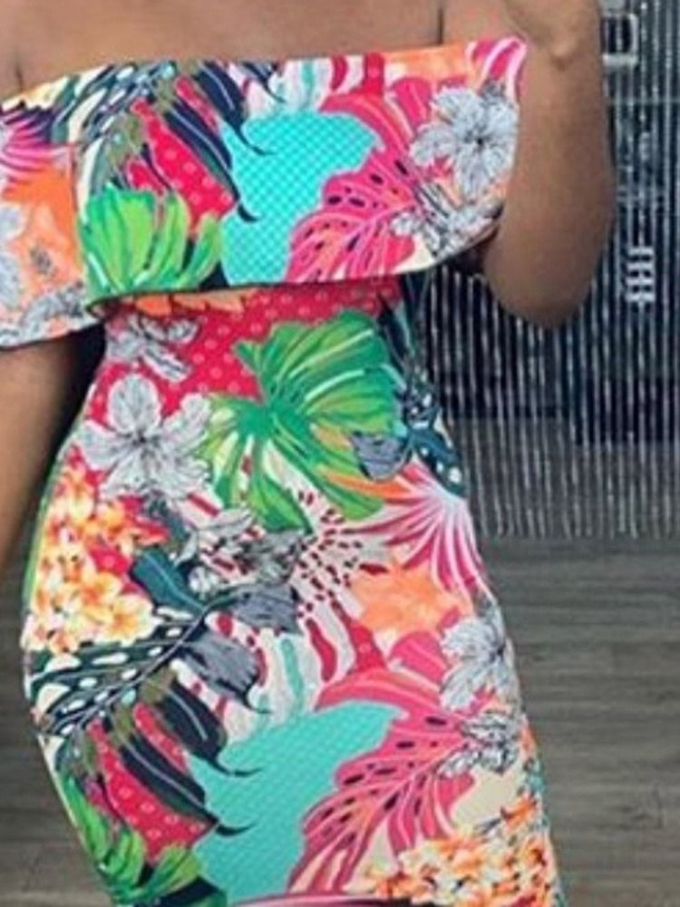 Dam Off Shoulder Print Golvlång Hög Midja Sjöjungfru Klänning