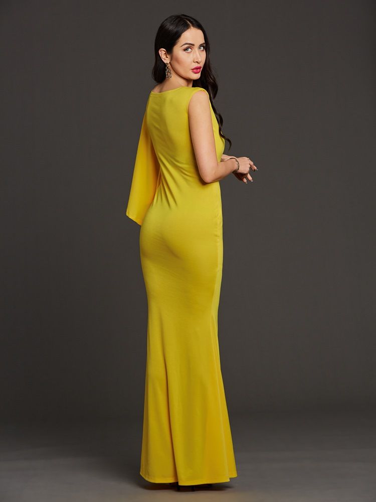 One-shoulder Asymmetric Side Slit Maxiklänning För Kvinnor