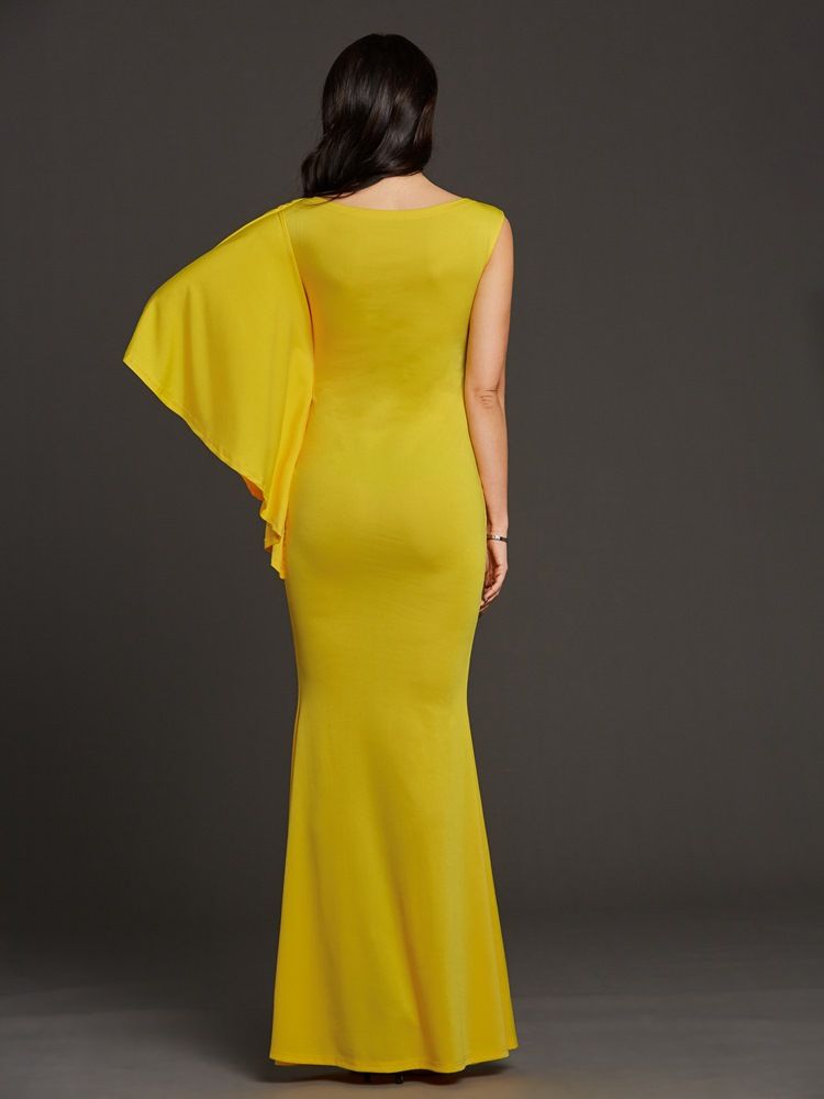 One-shoulder Asymmetric Side Slit Maxiklänning För Kvinnor