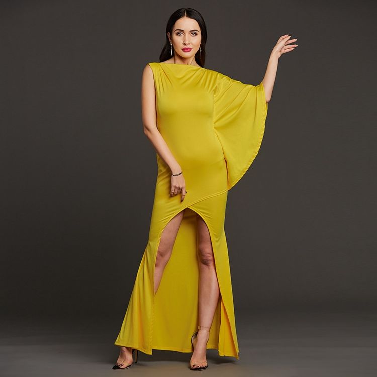 One-shoulder Asymmetric Side Slit Maxiklänning För Kvinnor