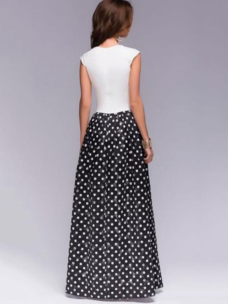 Polka Dots Color Block Expansion Maxi Dress