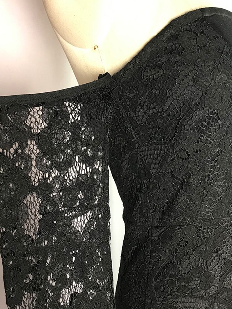 Spets Långärmad Golvlång Bodycon Cold Shoulder Damklänning