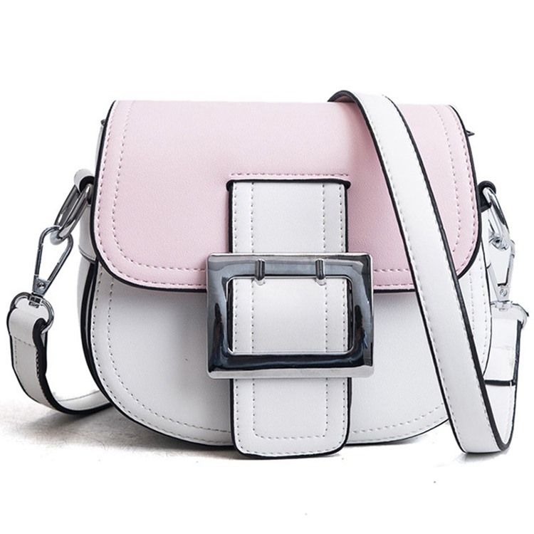 Color Block Belt Decorated Saddle Bag