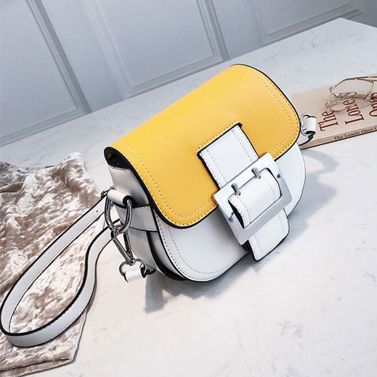 Color Block Belt Decorated Saddle Bag