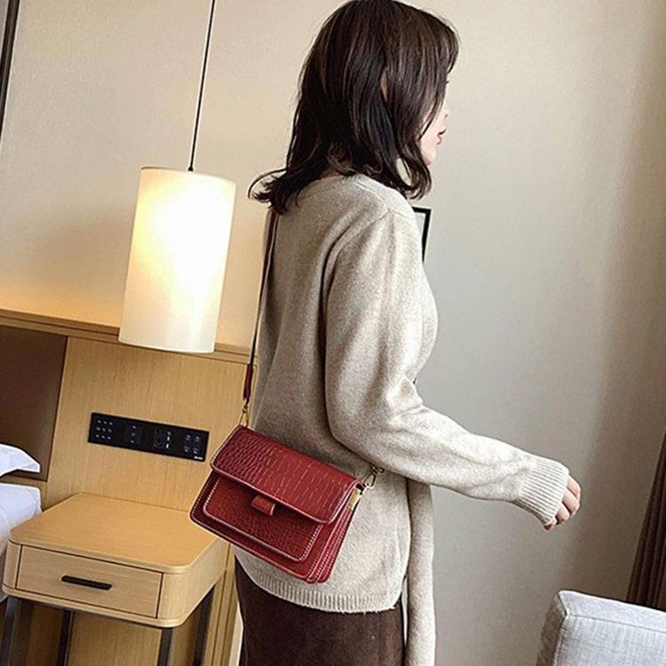 Embossing Alligator Pu Rectangle Casual Crossbody Bags