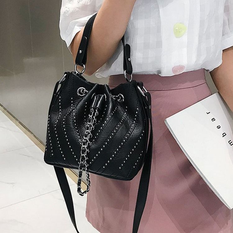 Fashion Plain Rivet Crossbody Bag