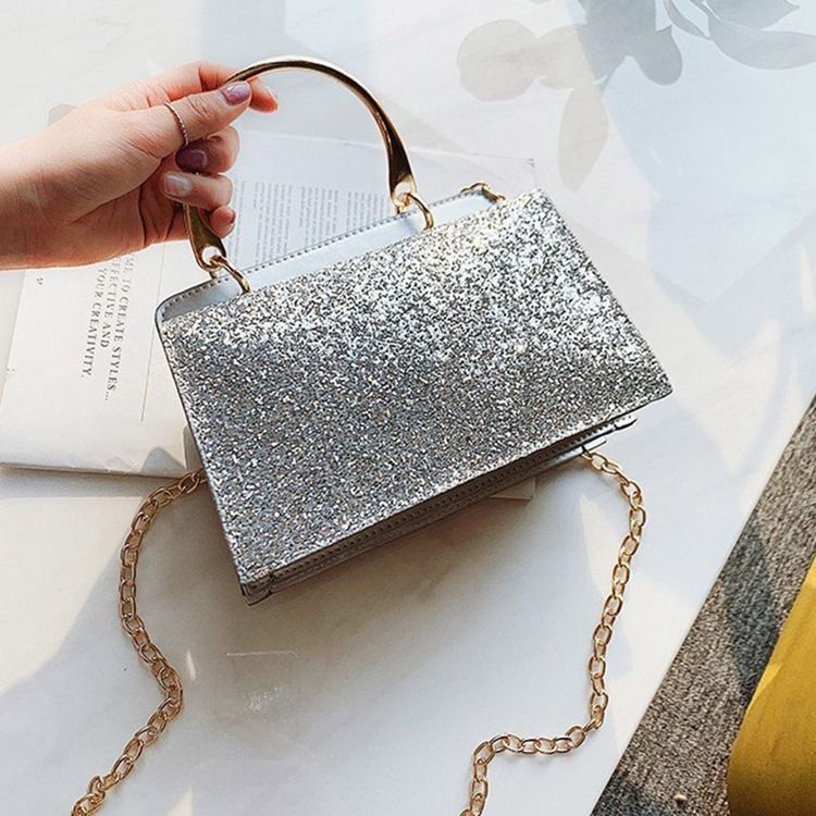 Plain Sequins Pu Rectangle Crossbody Bags