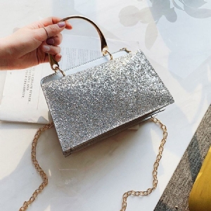 Plain Sequins Pu Rectangle Crossbody Bags