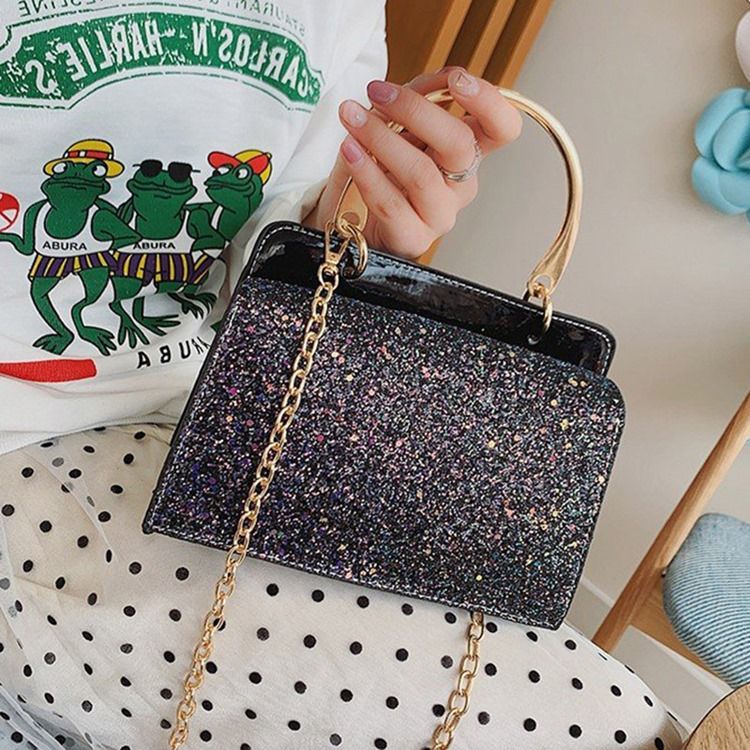 Plain Sequins Pu Rectangle Crossbody Bags