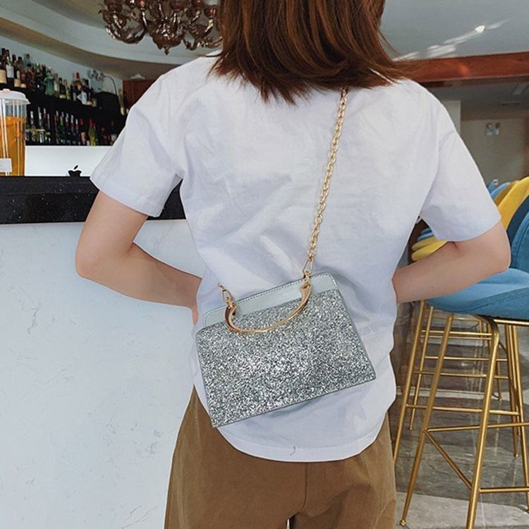 Plain Sequins Pu Rectangle Crossbody Bags