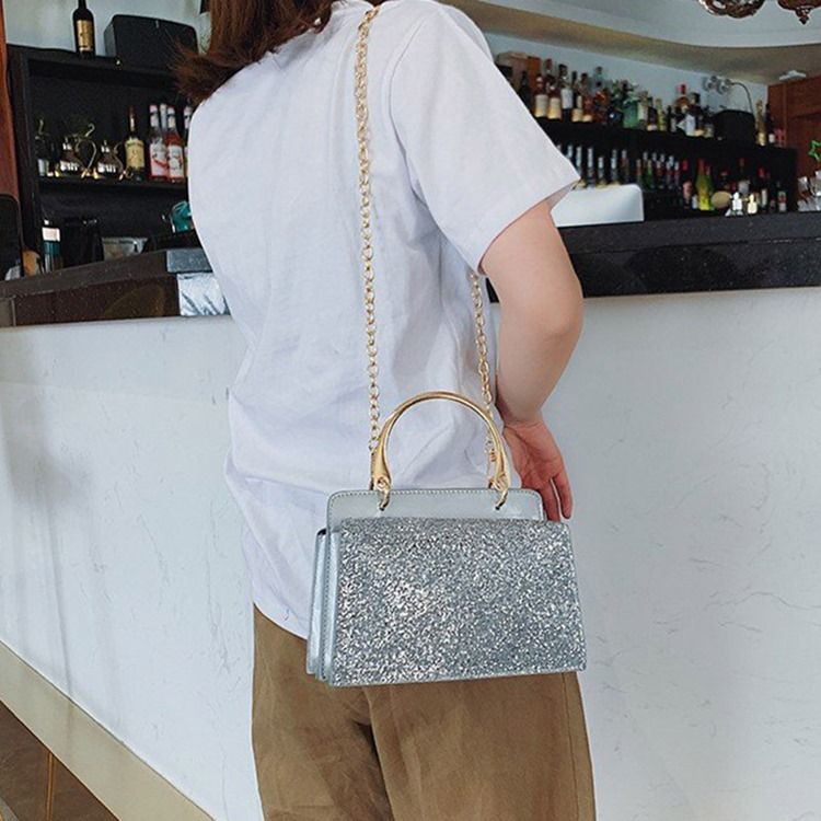 Plain Sequins Pu Rectangle Crossbody Bags