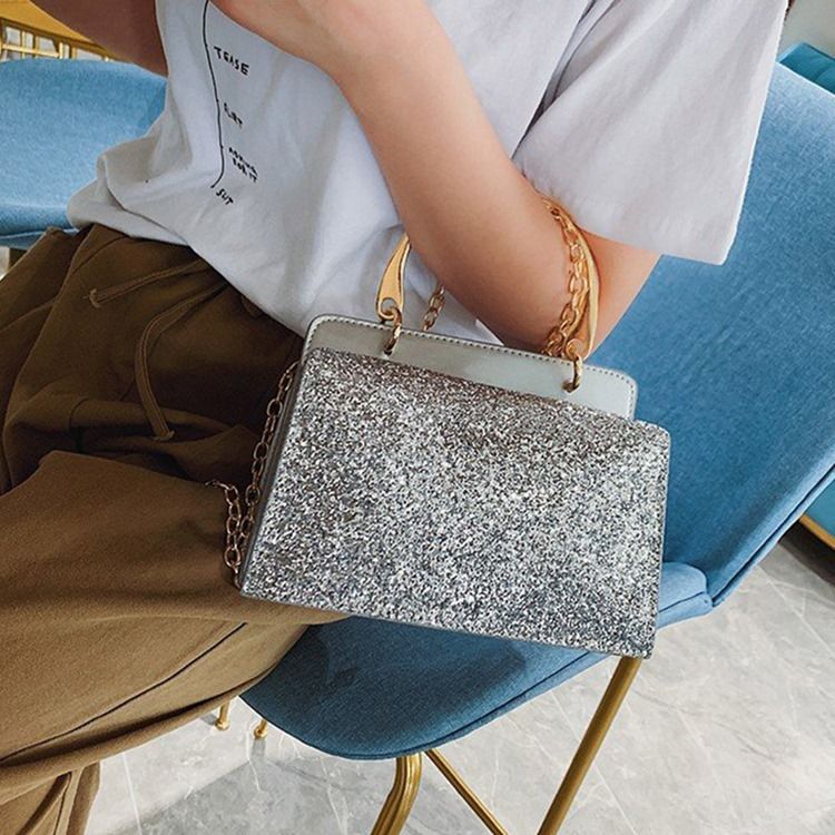 Plain Sequins Pu Rectangle Crossbody Bags