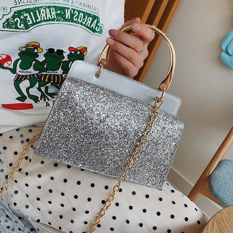 Plain Sequins Pu Rectangle Crossbody Bags