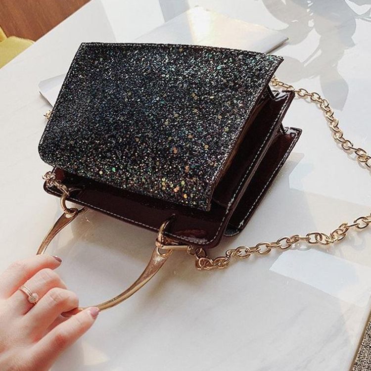 Plain Sequins Pu Rectangle Crossbody Bags