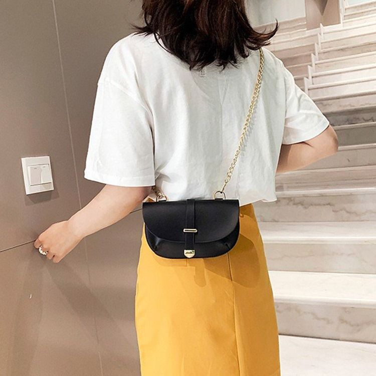 Pu Plain Half Moon Saddle Crossbody Bag